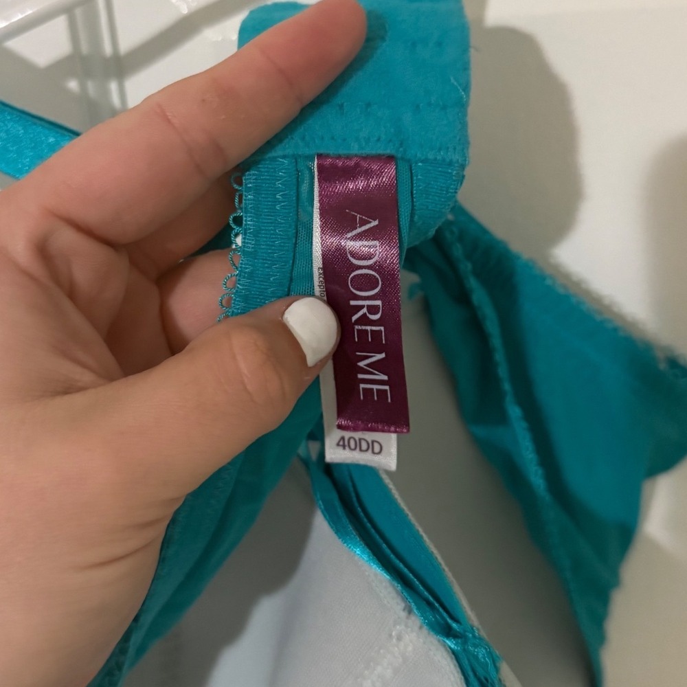Adore Me Teal Lace Corset Detail Underwire Bra 40DD Turquoise Satin Bows - Picture 3 of 3